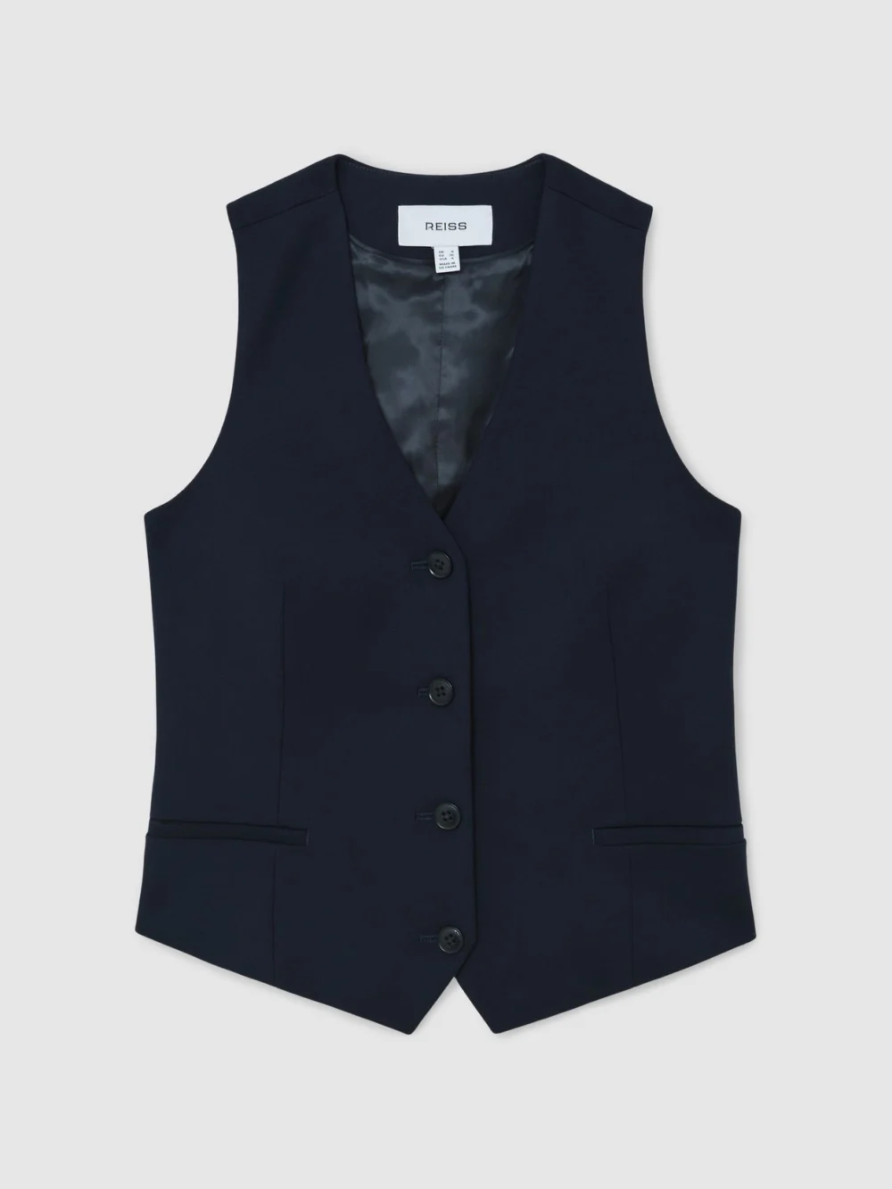 Reiss Navy Single-breasted Twill Waistcoat, view 2