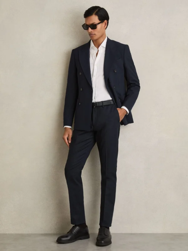 Reiss Navy Slim Fit Cotton Blend Chinos