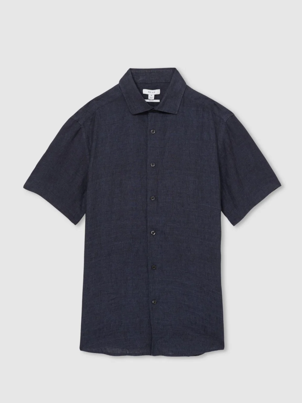 Reiss Navy Slim Fit Linen Button-through Shirt, view 5