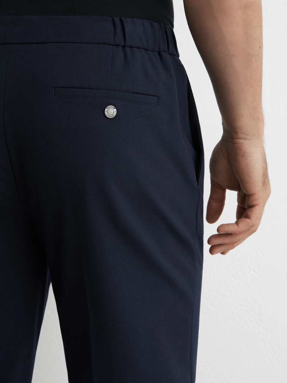 Reiss Navy Slim Fit Stretch Drawstring Trousers, view 3