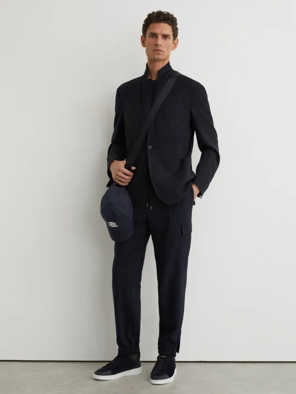 Reiss Navy Slim-leg Drawstring Cargo Trousers