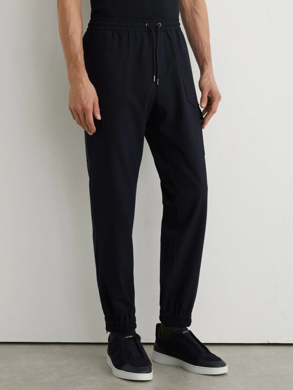Reiss Navy Slim-leg Drawstring Cargo Trousers, view 3