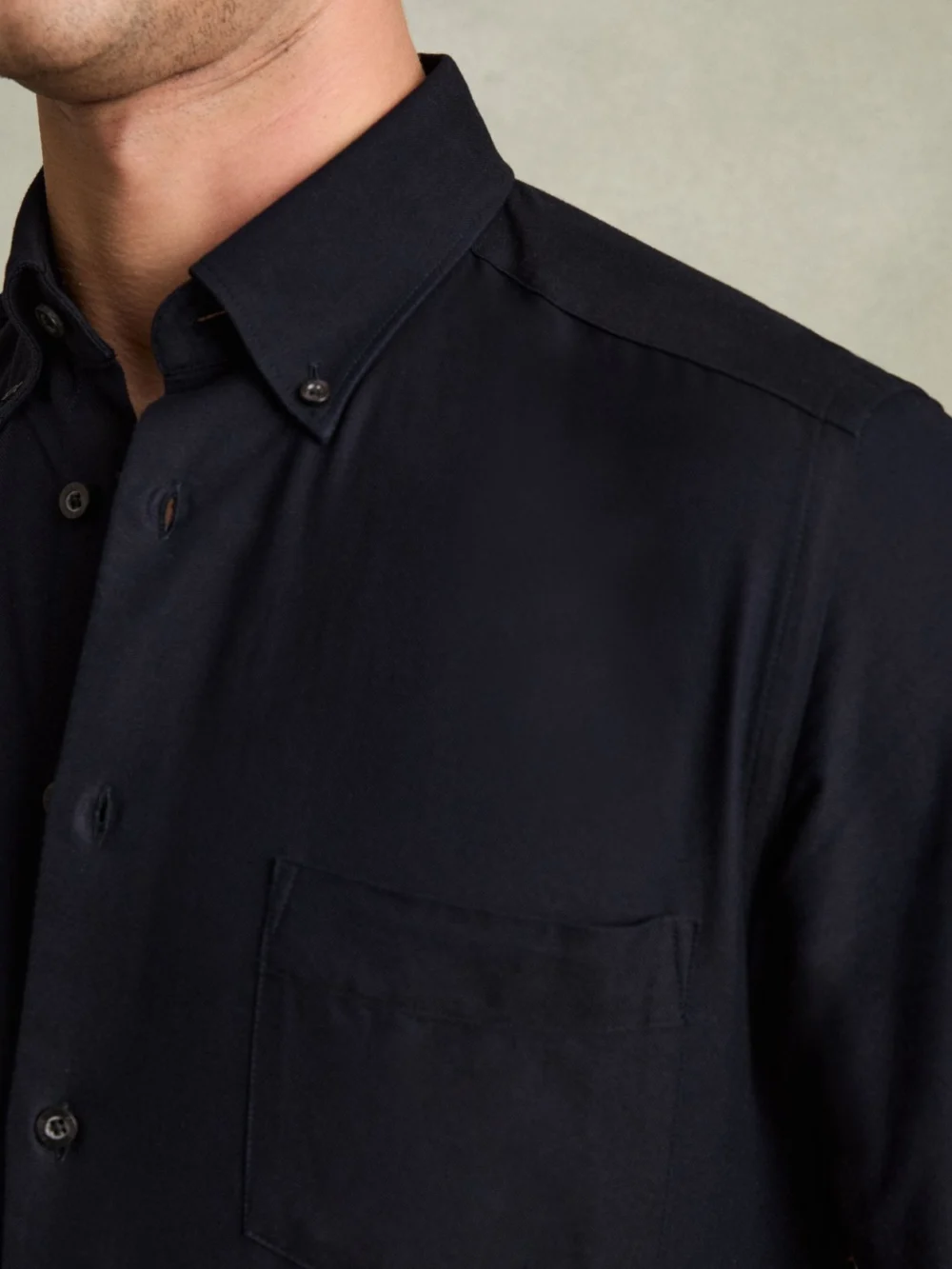 Reiss Navy Soft Wash Button Down Oxford Shirt, view 3