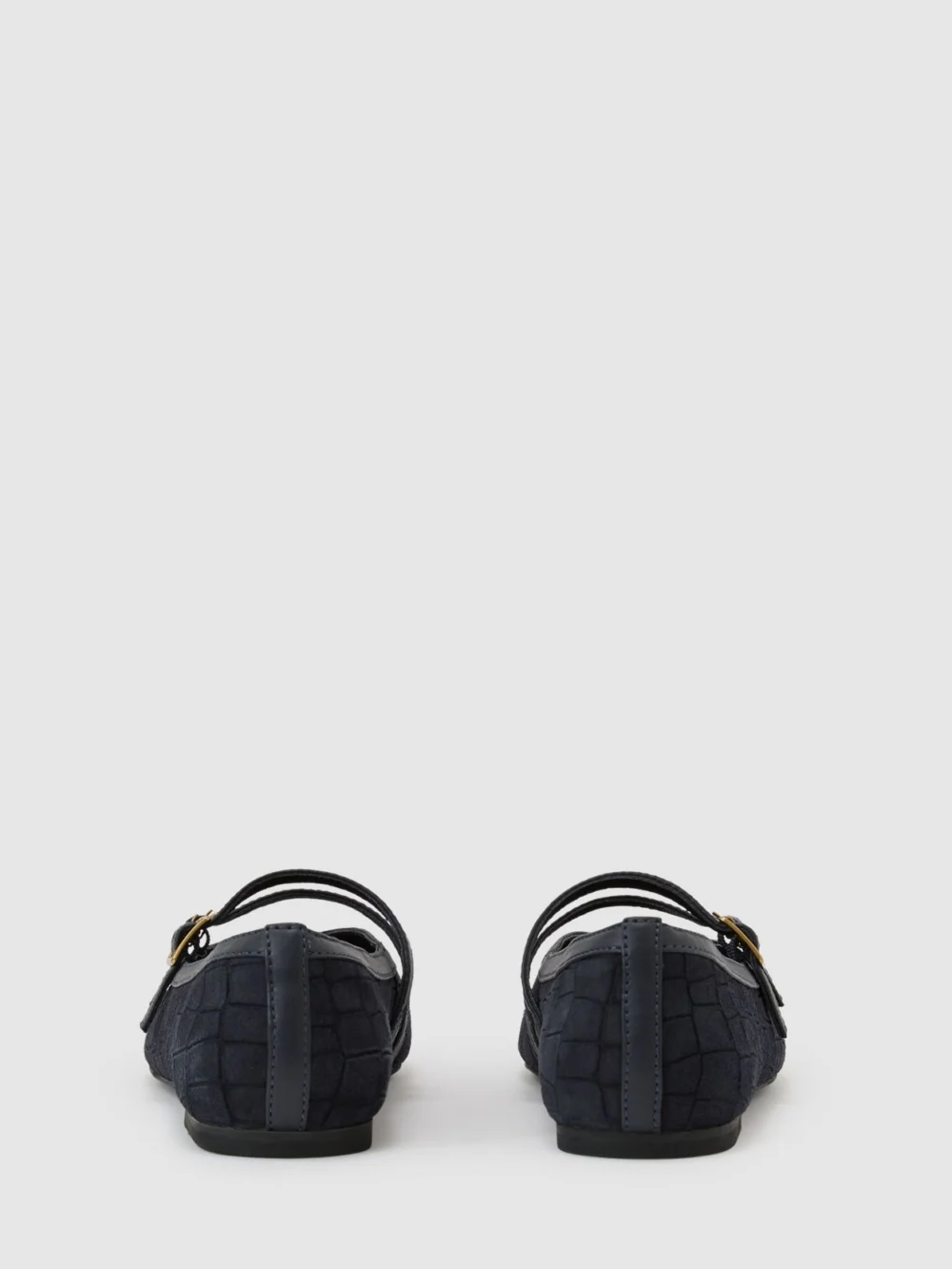 Reiss Navy Suede Croc-embossed Ballet Flats, view 4