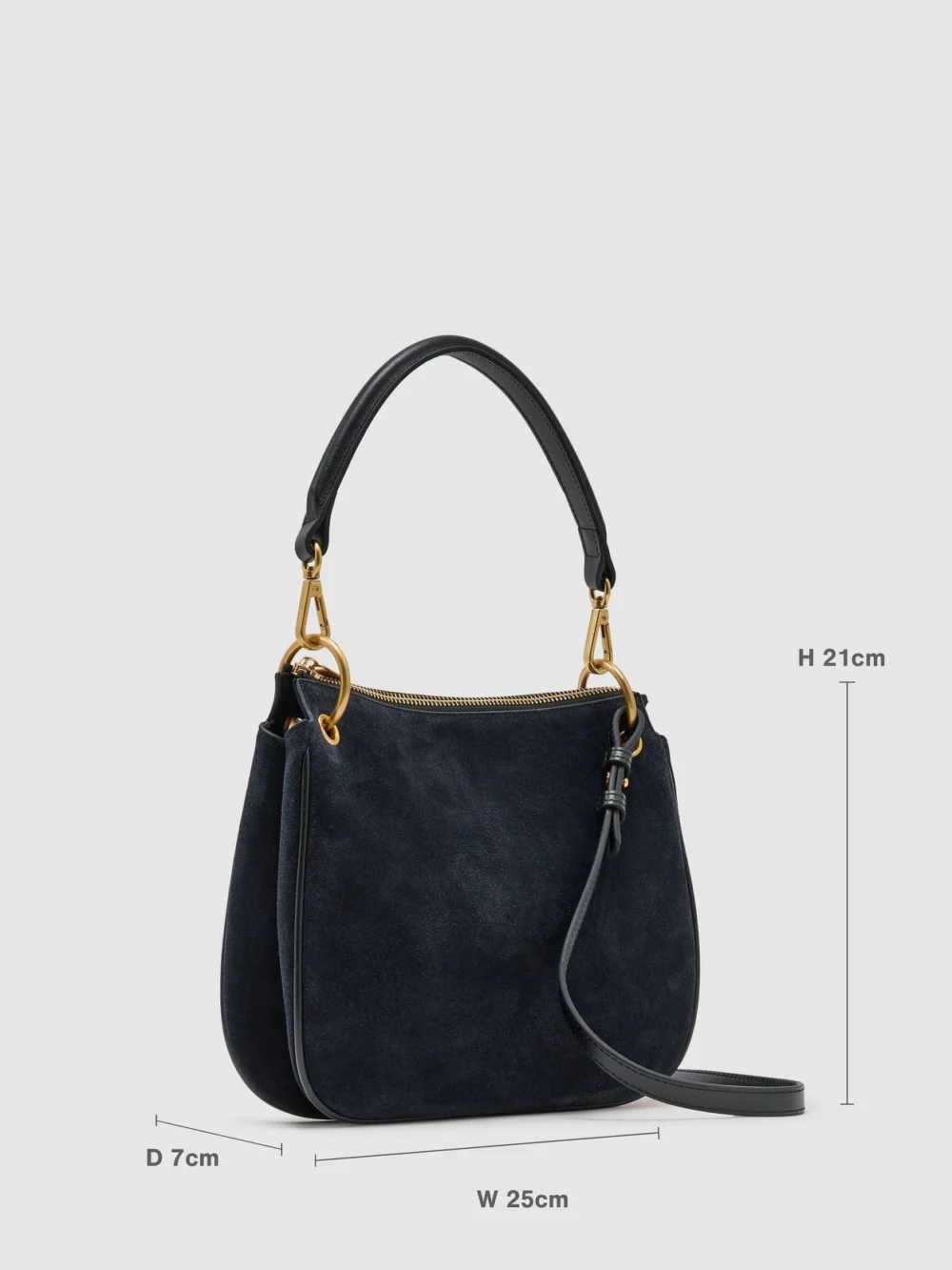 Reiss Navy Suede Crossbody Bag,, view 2