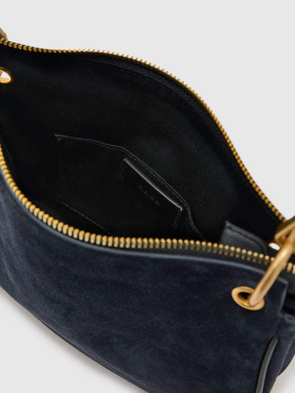 Reiss Navy Suede Crossbody Bag,, view 3