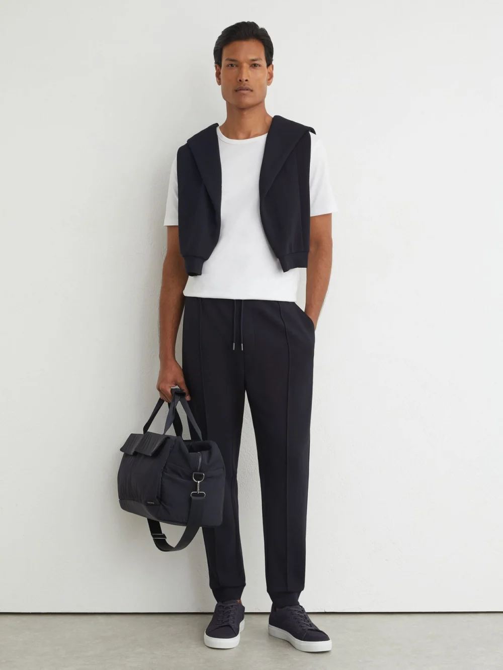 Reiss Navy Sueded Interlock Jersey Cuffed Joggers