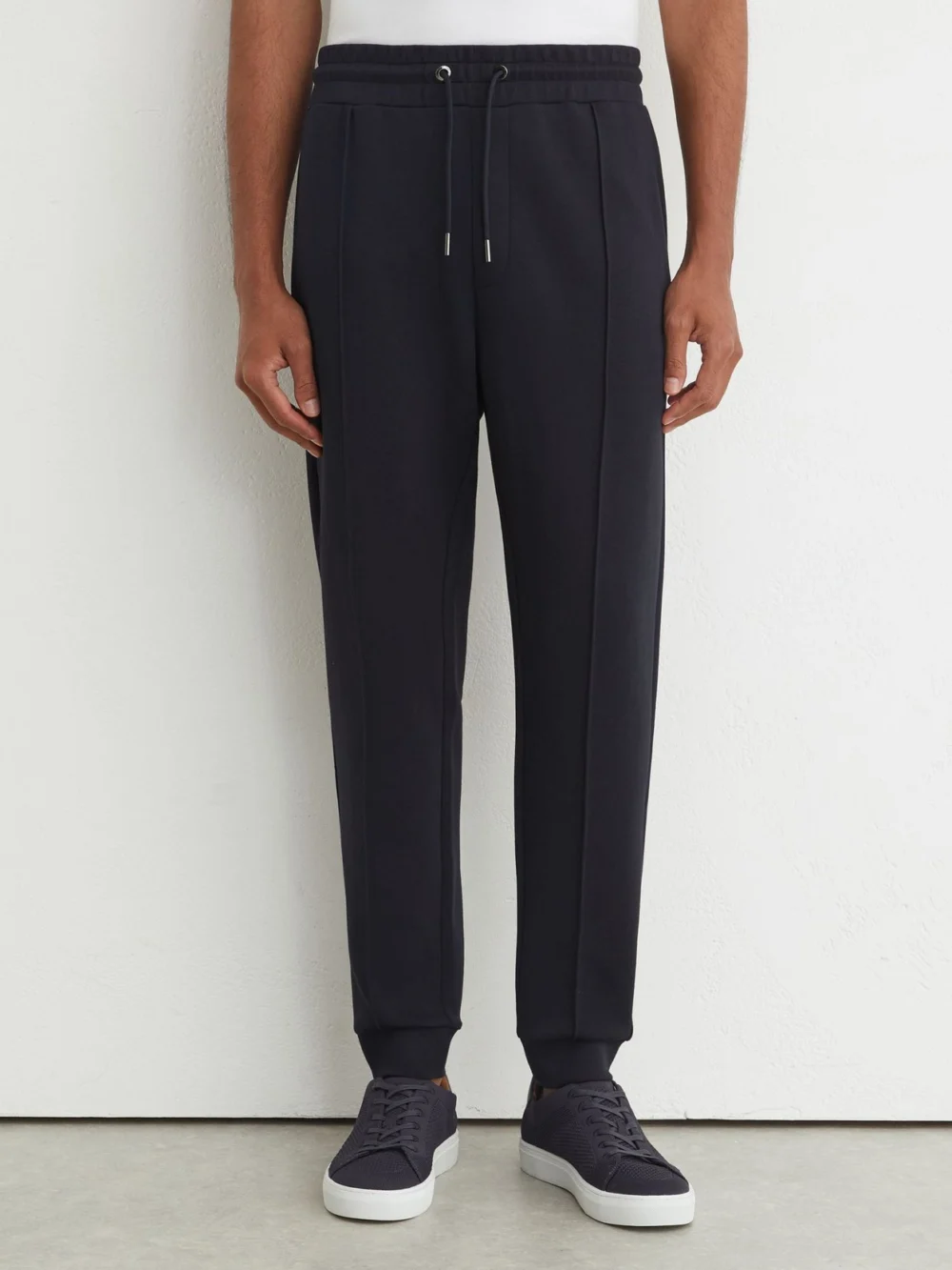 Reiss Navy Sueded Interlock Jersey Cuffed Joggers, view 3