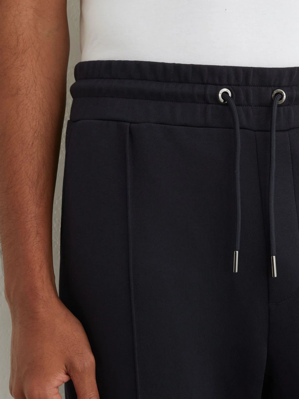 Reiss Navy Sueded Interlock Jersey Cuffed Joggers, view 4