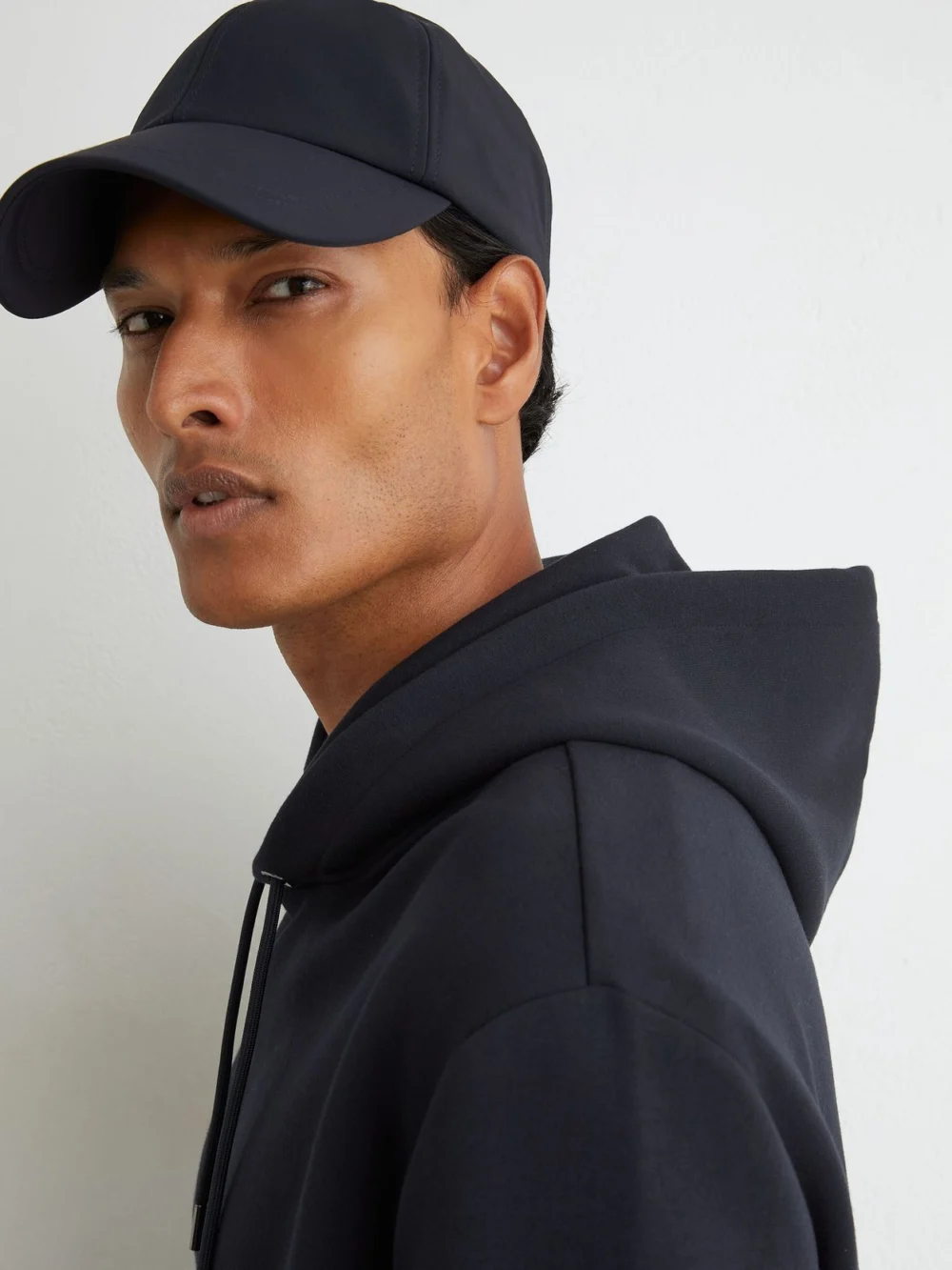 Reiss Navy Sueded Interlock Jersey Hoodie, view 4