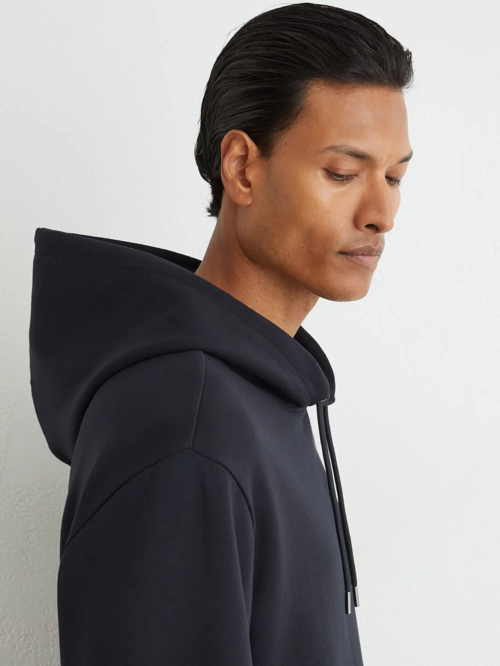 Reiss Navy Sueded Interlock Jersey Relaxed-fit Hoodie, view 4