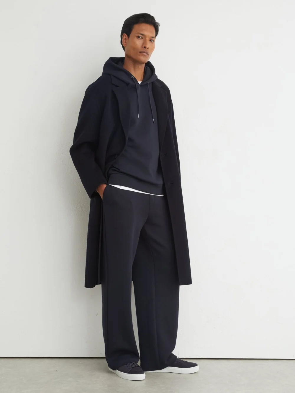 Reiss Navy Sueded Interlock Jersey Relaxed-fit Joggers