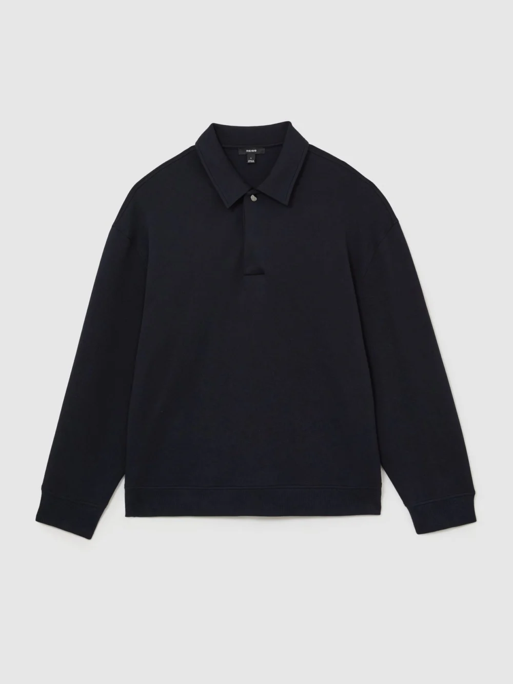 Reiss Navy Sueded Interlock Jersey Relaxed Polo Sweatshirt, view 2