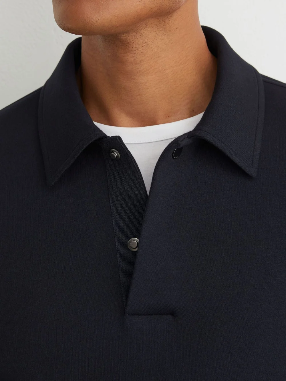 Reiss Navy Sueded Interlock Jersey Relaxed Polo Sweatshirt, view 3