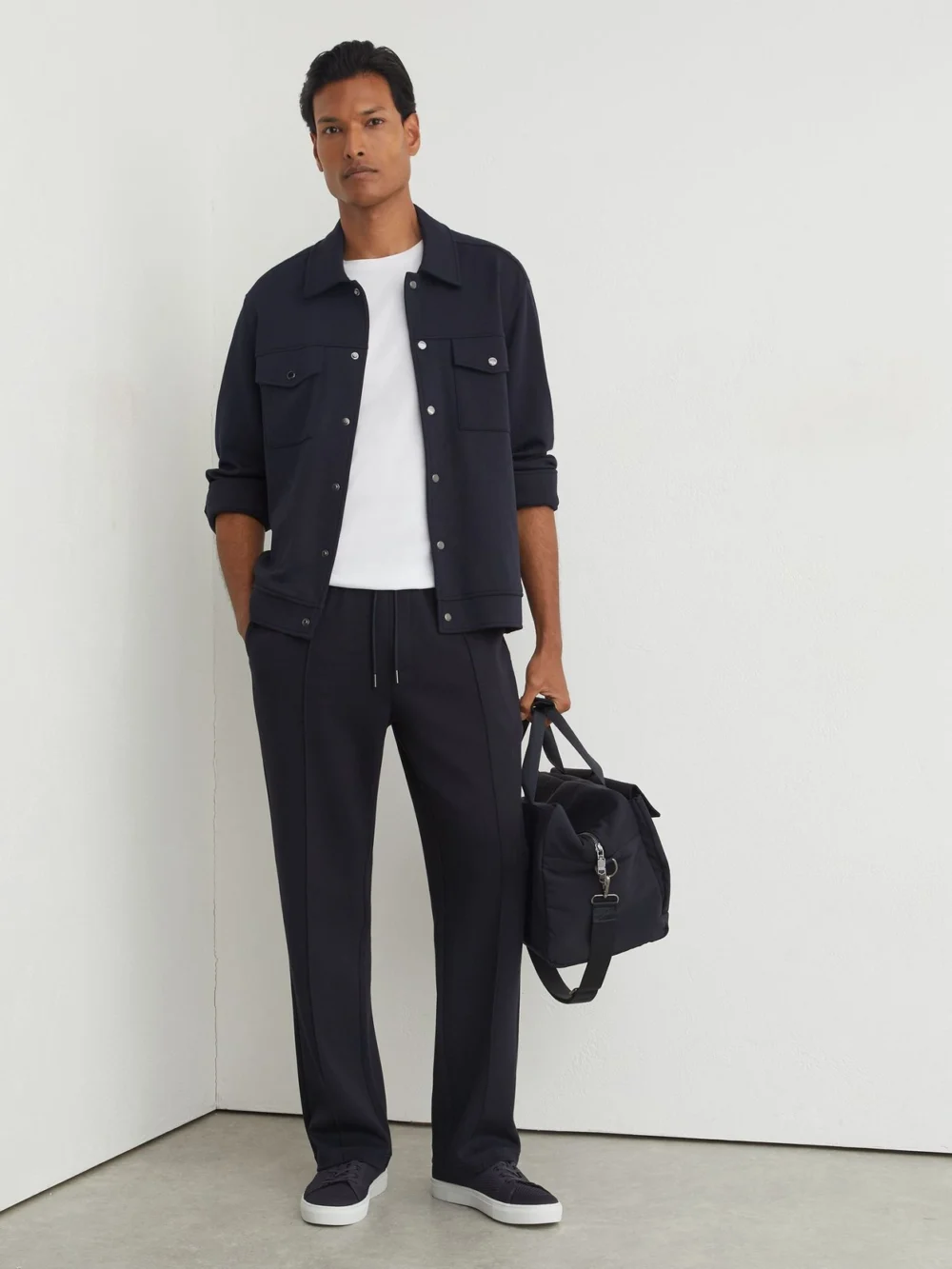 Reiss Navy Sueded Interlock Jersey Straight-leg Joggers