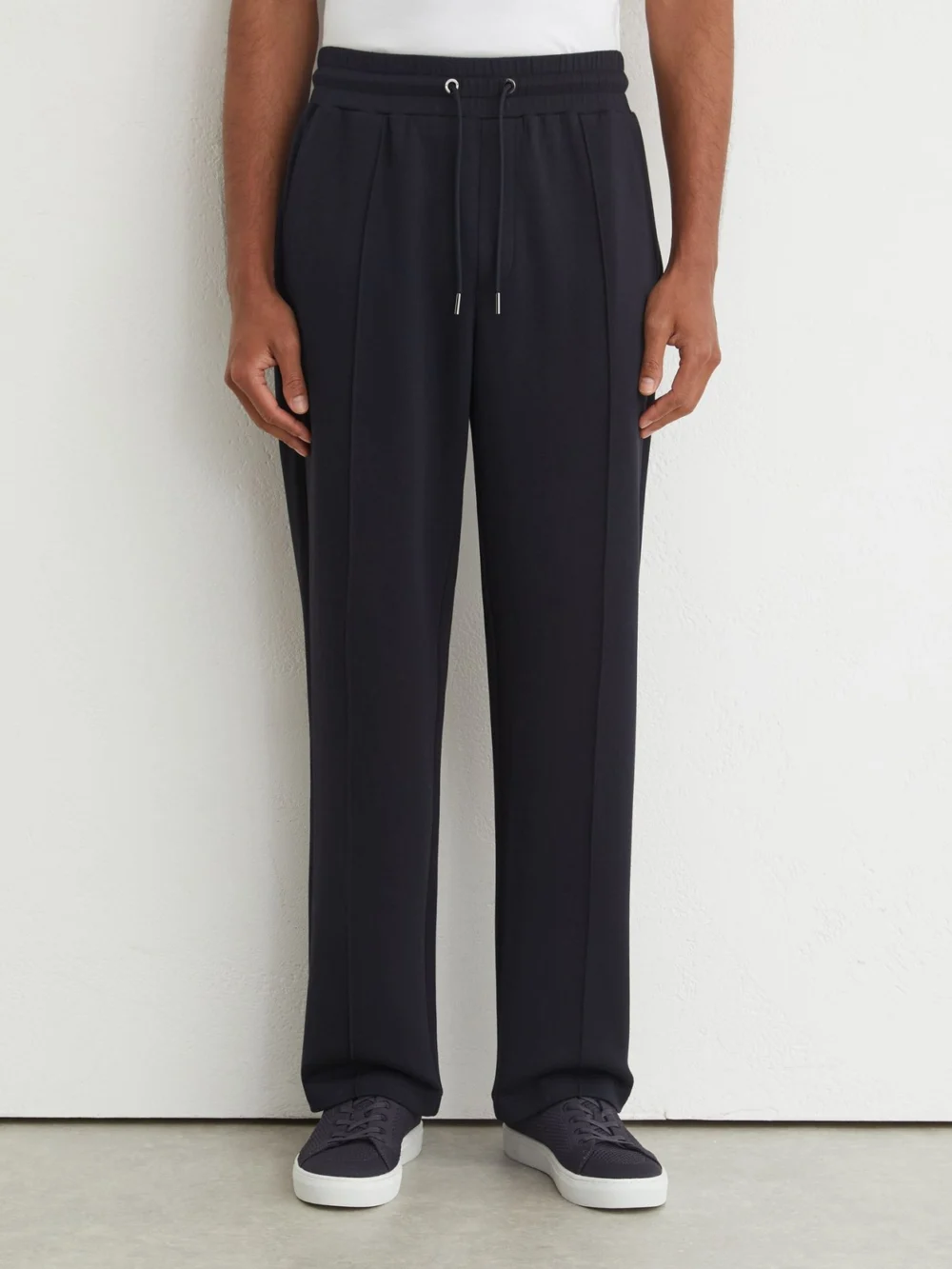 Reiss Navy Sueded Interlock Jersey Straight-leg Joggers, view 3
