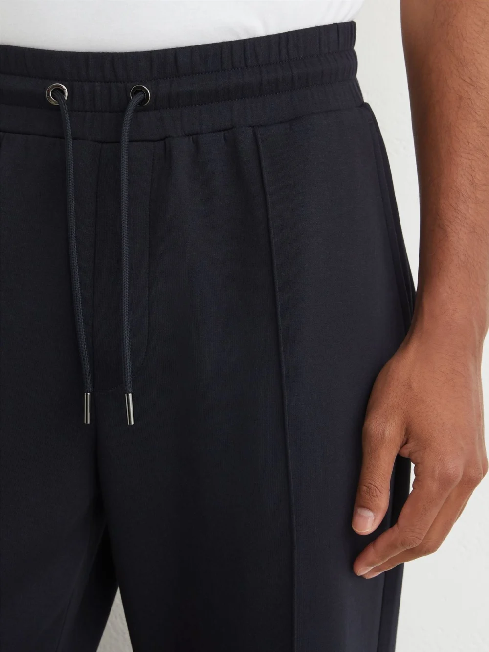 Reiss Navy Sueded Interlock Jersey Straight-leg Joggers, view 4
