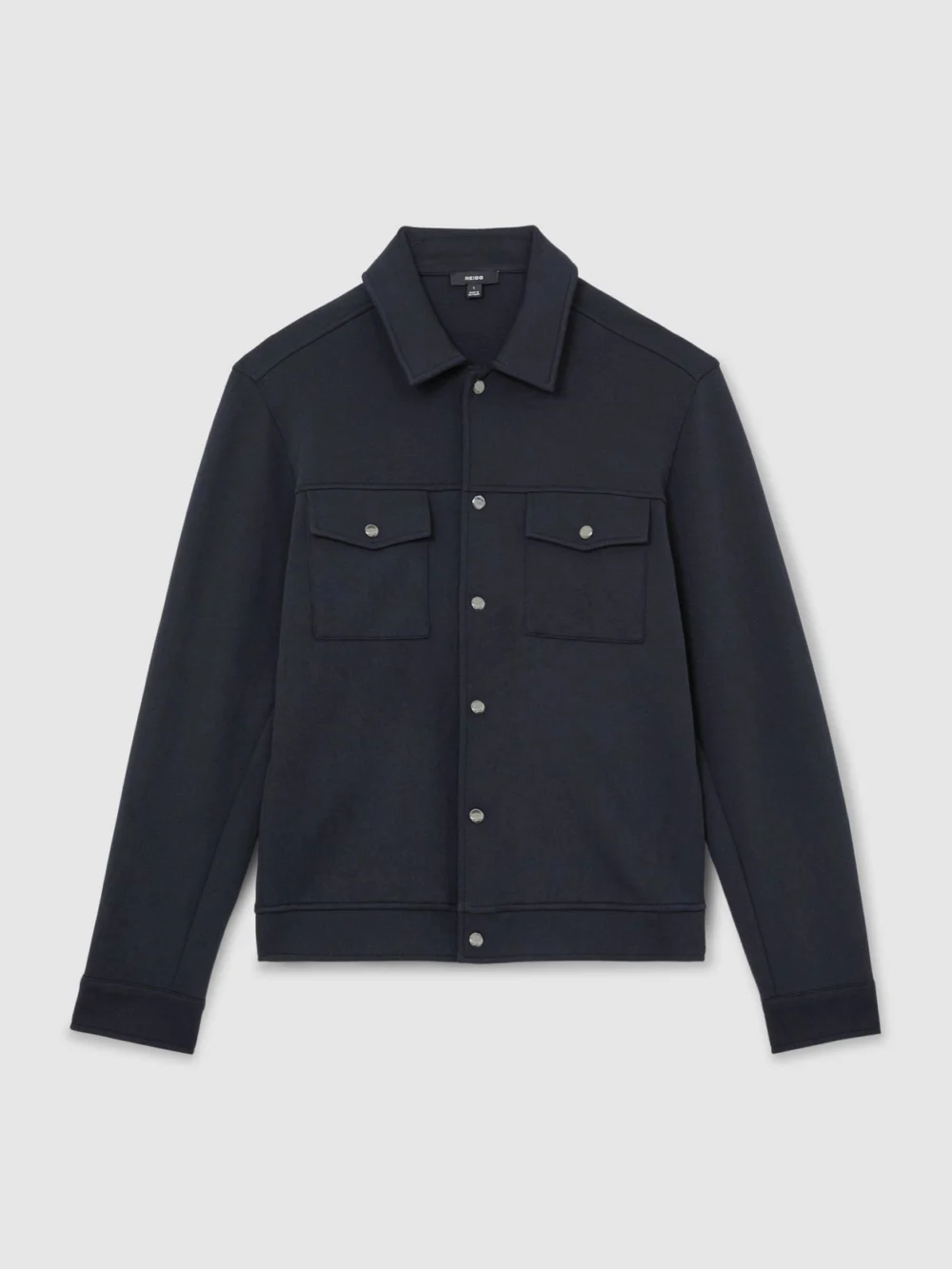 Reiss Navy Sueded Interlock Jersey Twin-pocket Overshirt, view 2