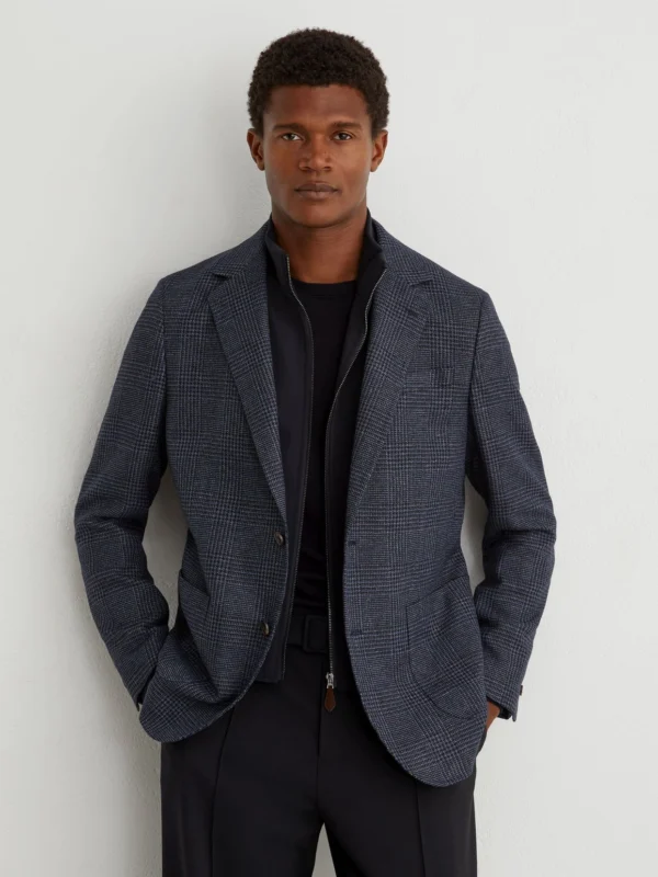 Reiss Navy Tailored Fit Check Single-breasted Blazer with Gilet Insert