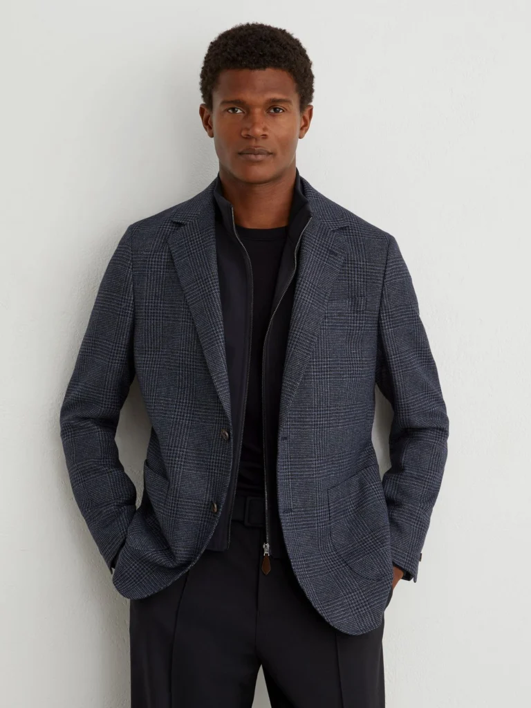 Reiss Navy Tailored Fit Check Single-breasted Blazer with Gilet Insert