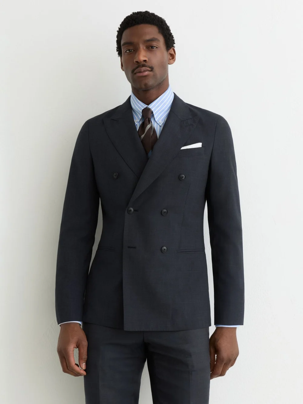 Reiss Navy Tailored Fit Double-breasted Check Suit Blazer Wool-blend