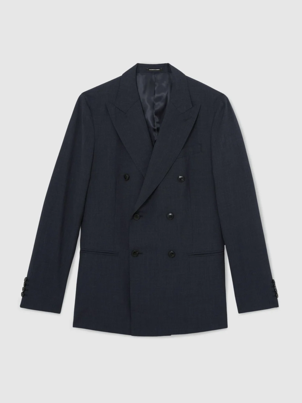 Reiss Navy Tailored Fit Double-breasted Check Suit Blazer Wool-blend, view 2