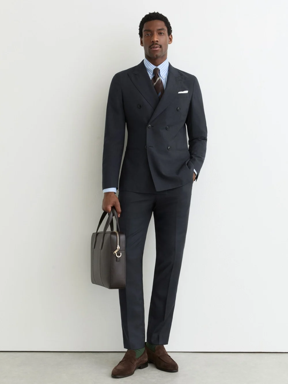 Reiss Navy Tailored Fit Double-breasted Check Suit Blazer Wool-blend, view 3