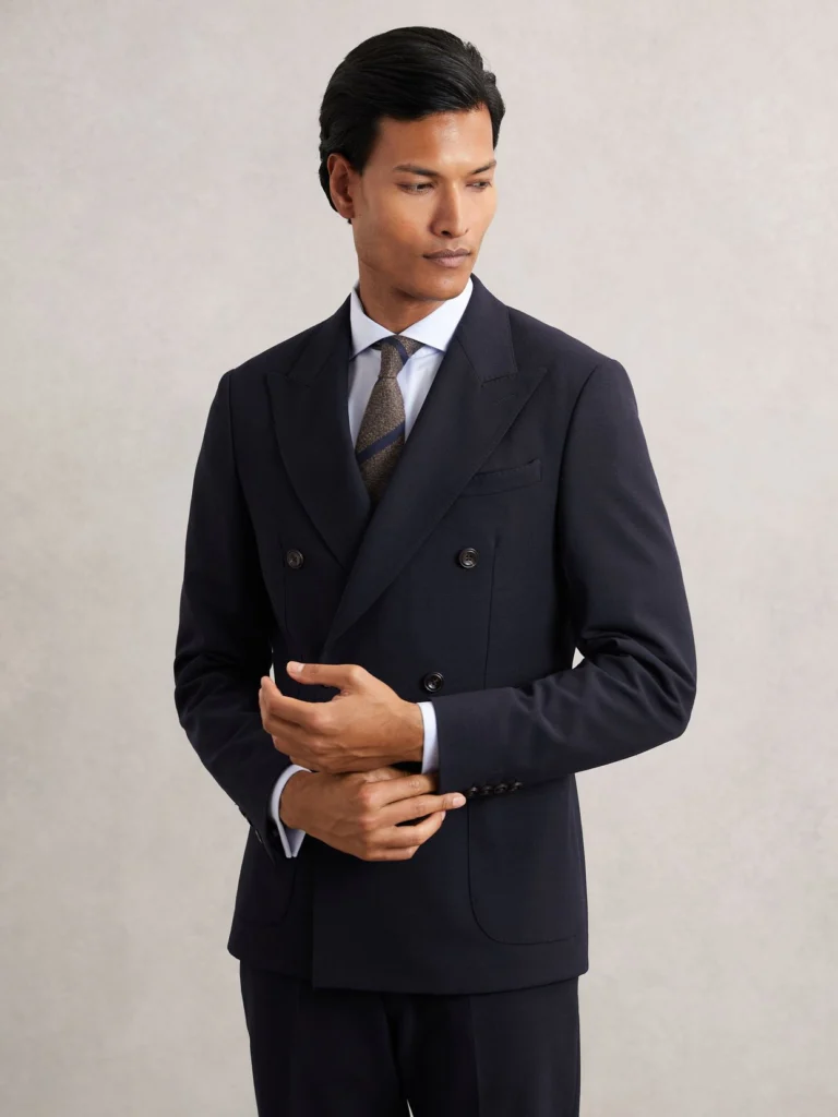 Reiss Navy Tailored Fit Double Breasted Suit Blazer