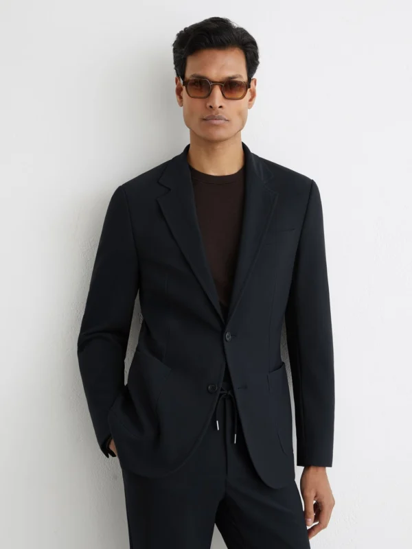 Reiss Navy Tailored Fit Jersey Single-breasted Suit Blazer
