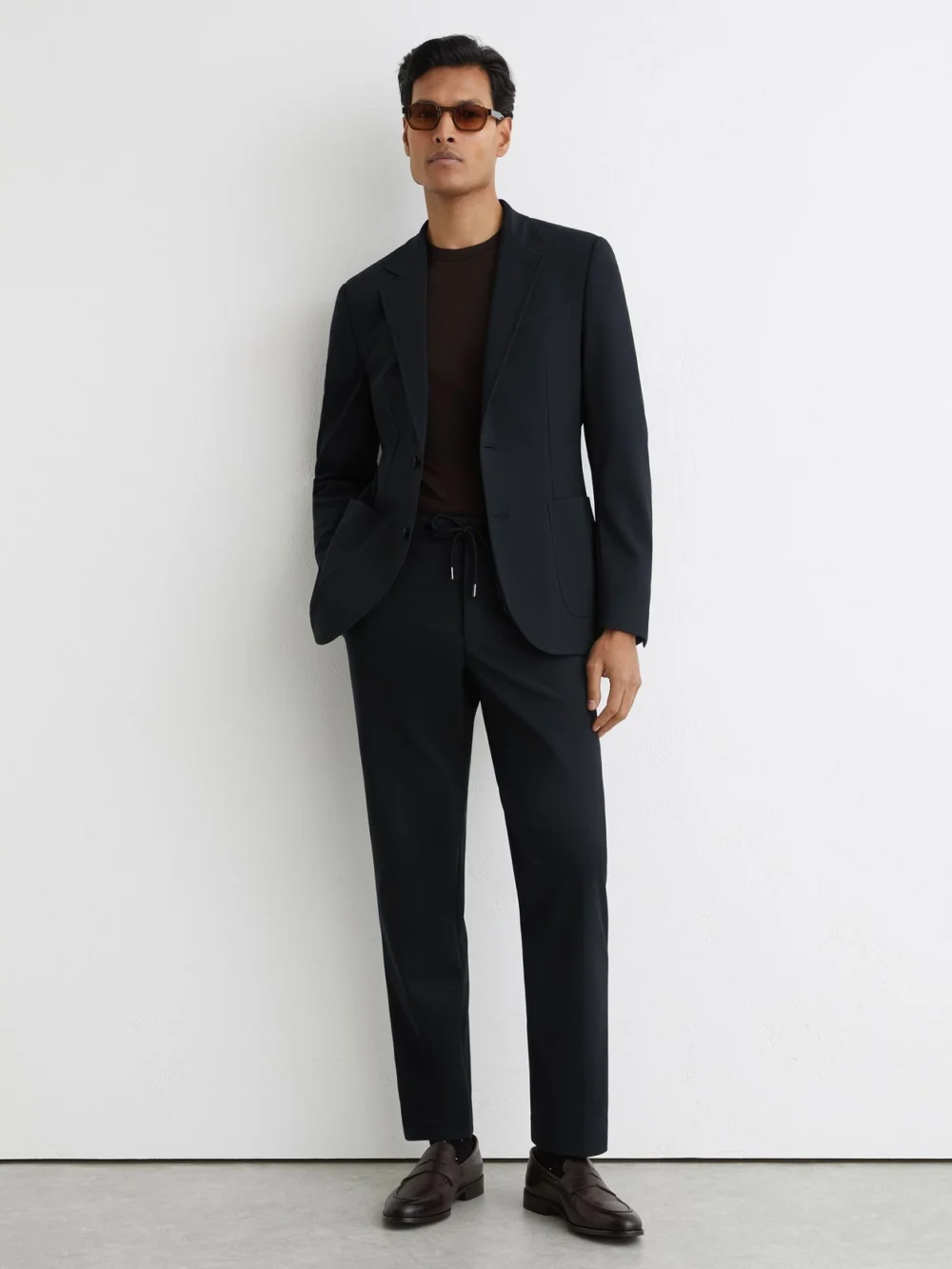 Reiss Navy Tailored Fit Jersey Single-breasted Suit Blazer, view 3