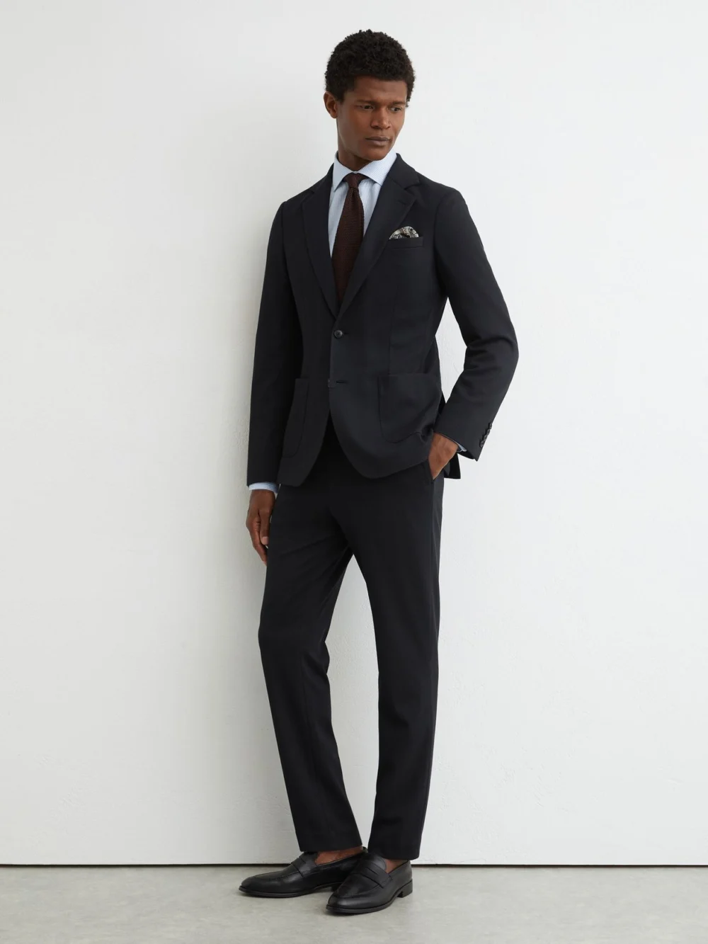 Reiss Navy Tailored Fit Textured Jersey Single-breasted Suit Blazer, view 3