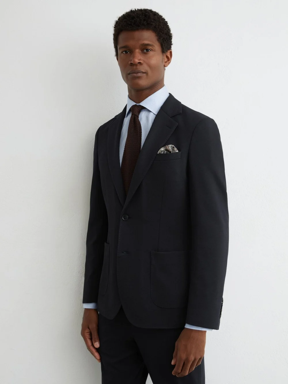 Reiss Navy Tailored Fit Textured Jersey Single-breasted Suit Blazer, view 5