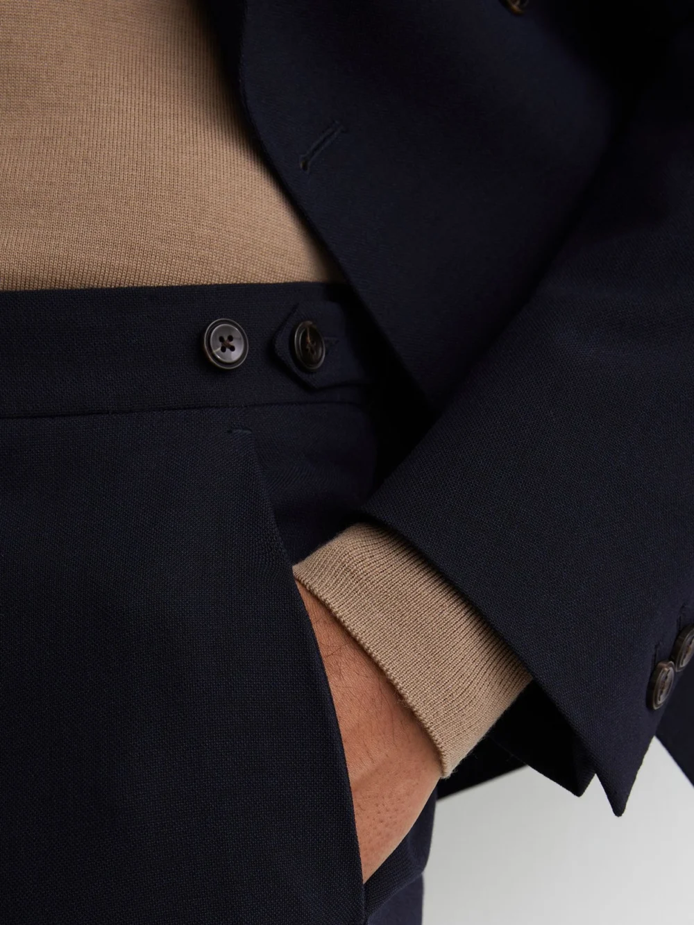 Reiss Navy Tailored Fit Textured Suit Trousers with Wool, view 3