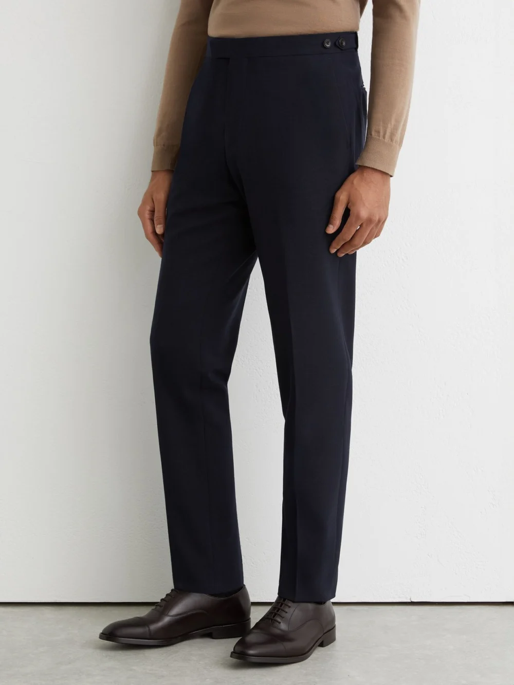 Reiss Navy Tailored Fit Textured Suit Trousers with Wool, view 4