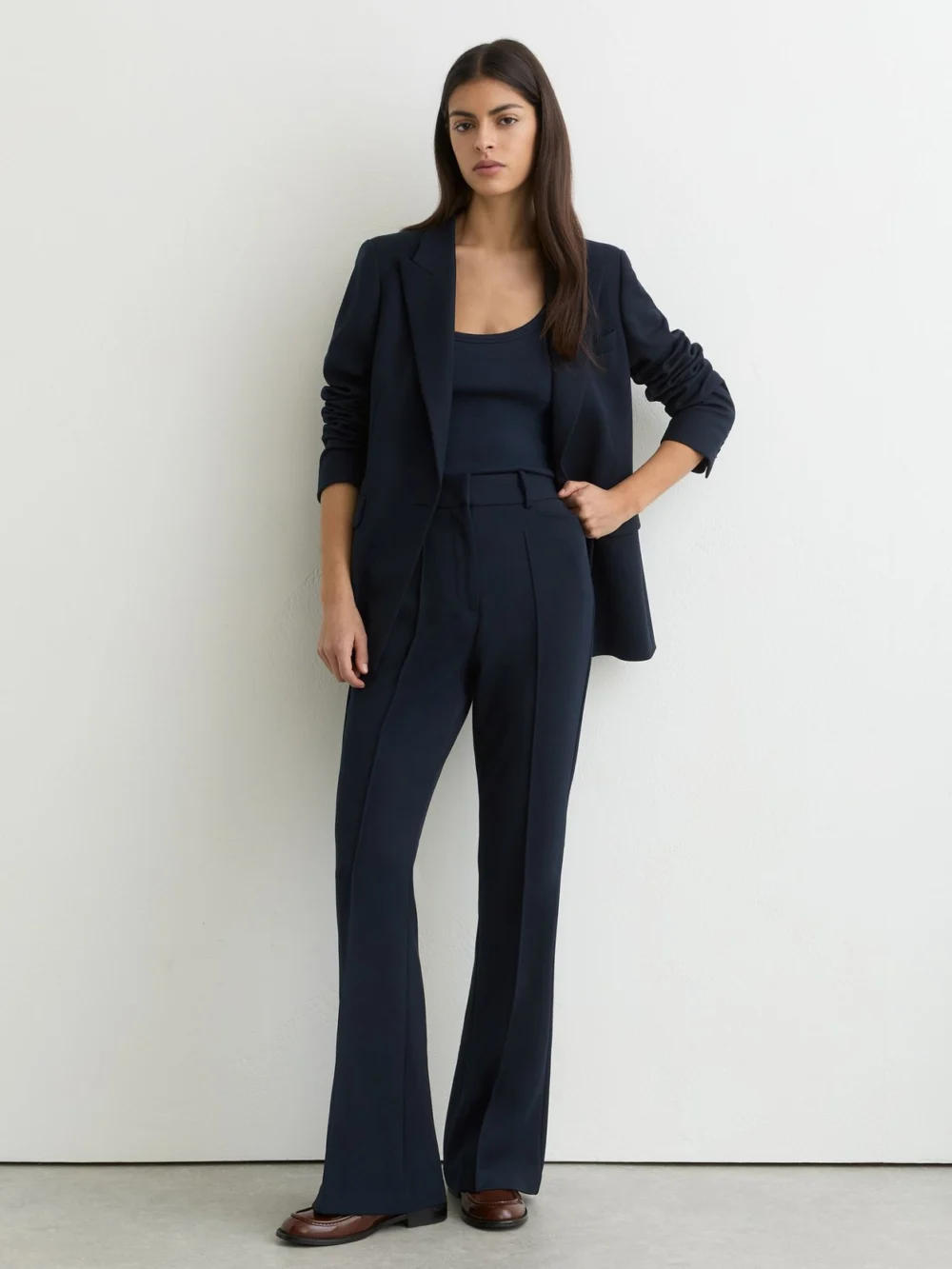 Reiss Navy Tall Flared Suit Trousers