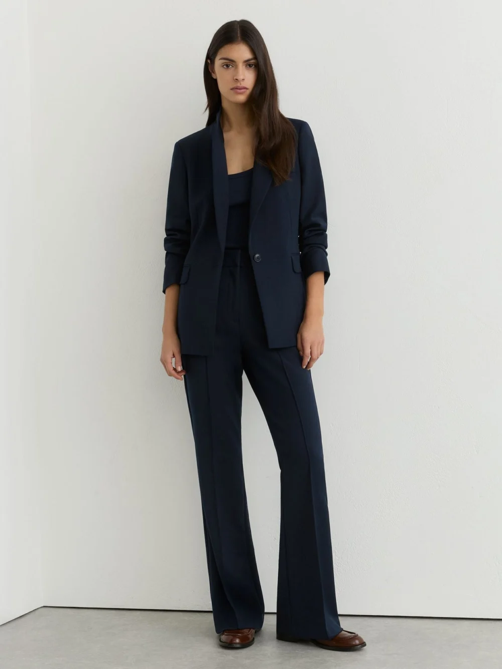 Reiss Navy Tall Flared Suit Trousers, view 5
