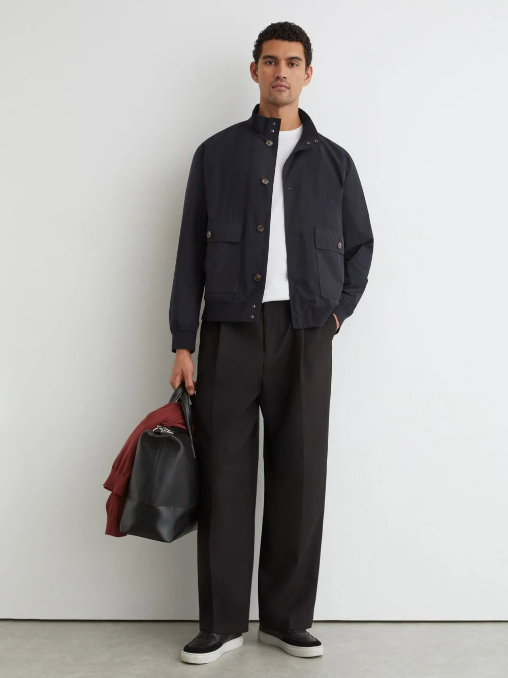Reiss Navy Technical Button-through Bomber Jacket, view 3
