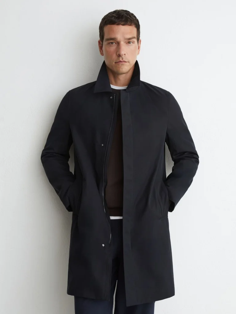 Reiss Navy Technical Long Zip-through Jacket