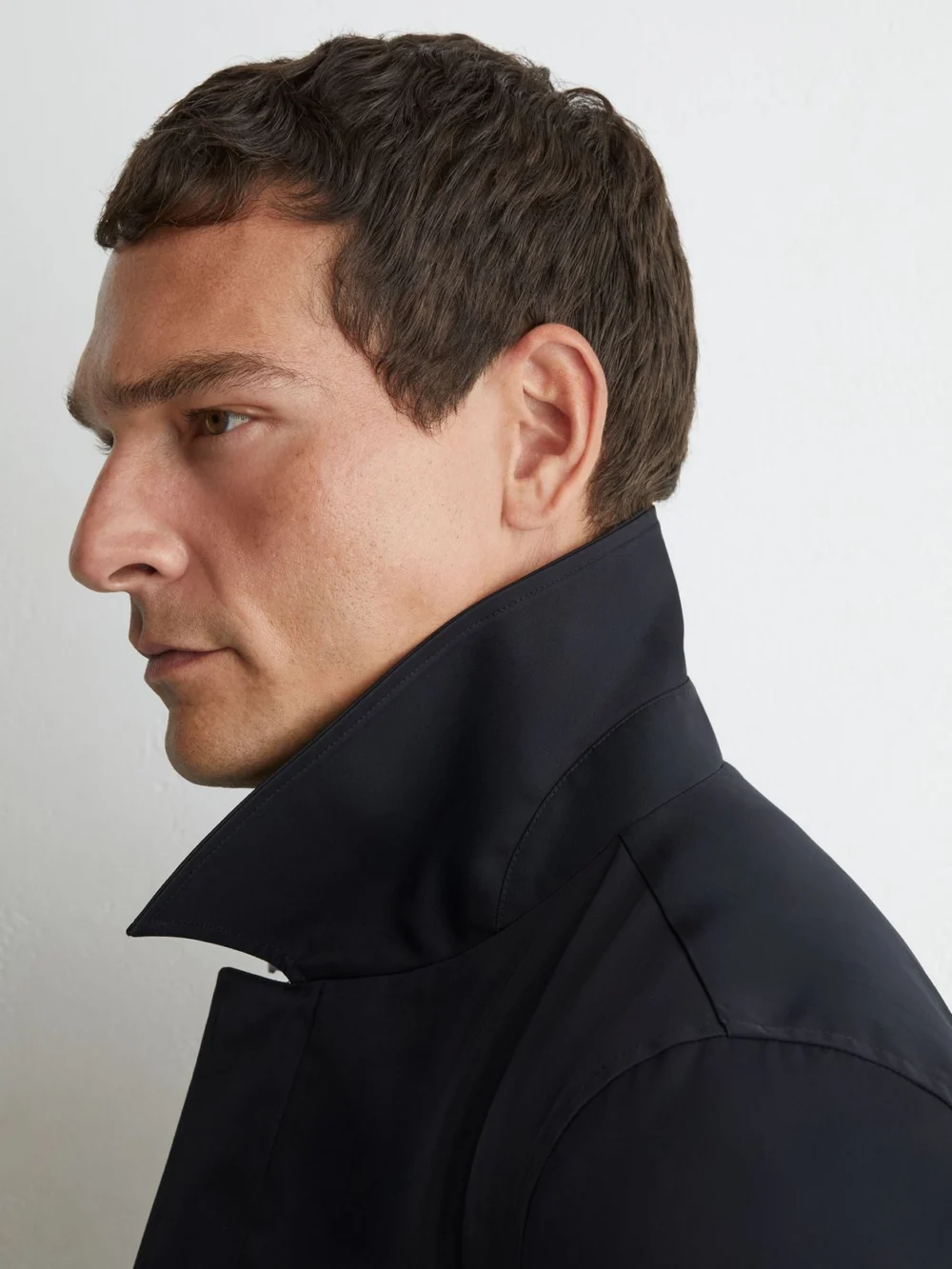 Reiss Navy Technical Long Zip-through Jacket, view 3