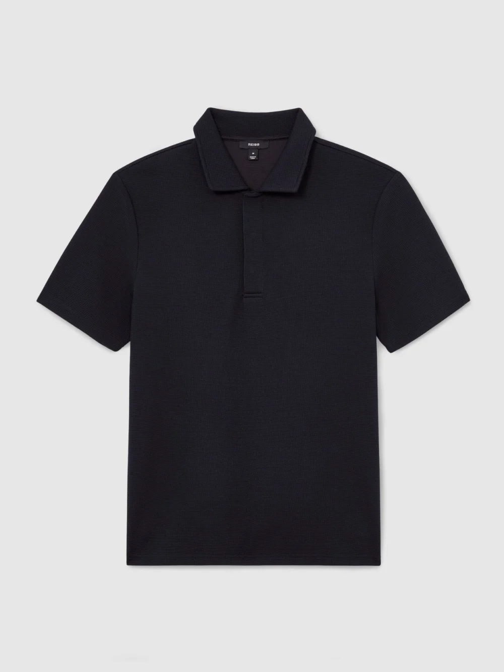Reiss Navy Textured Concealed-placket Polo Shirt, view 2