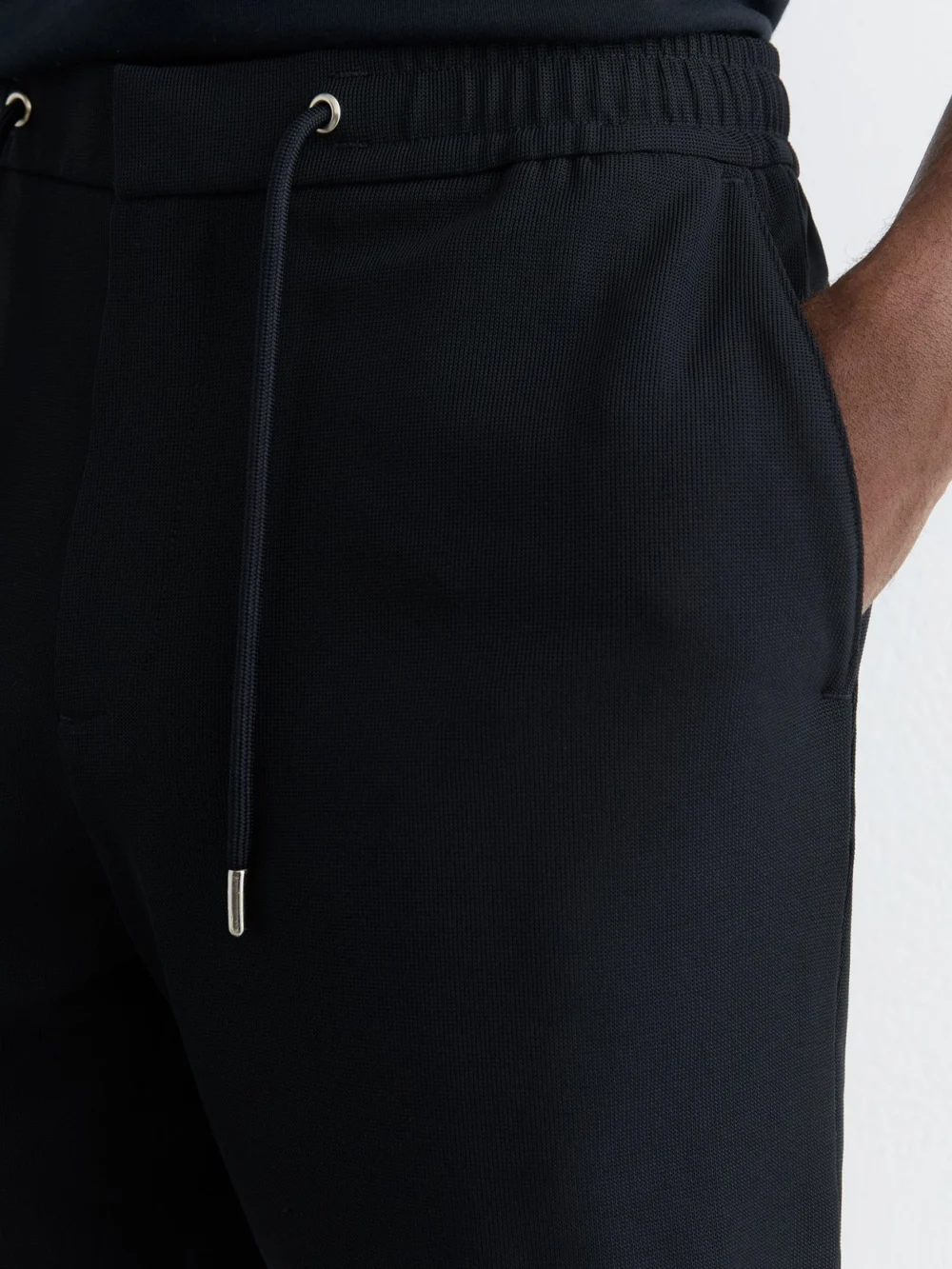 Reiss Navy Textured Drawstring Shorts, view 4