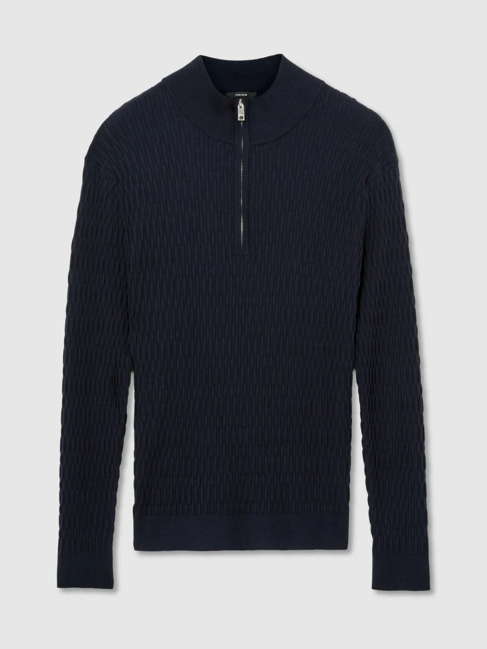 Reiss Navy Textured-knit Half-zip Jumper, view 2