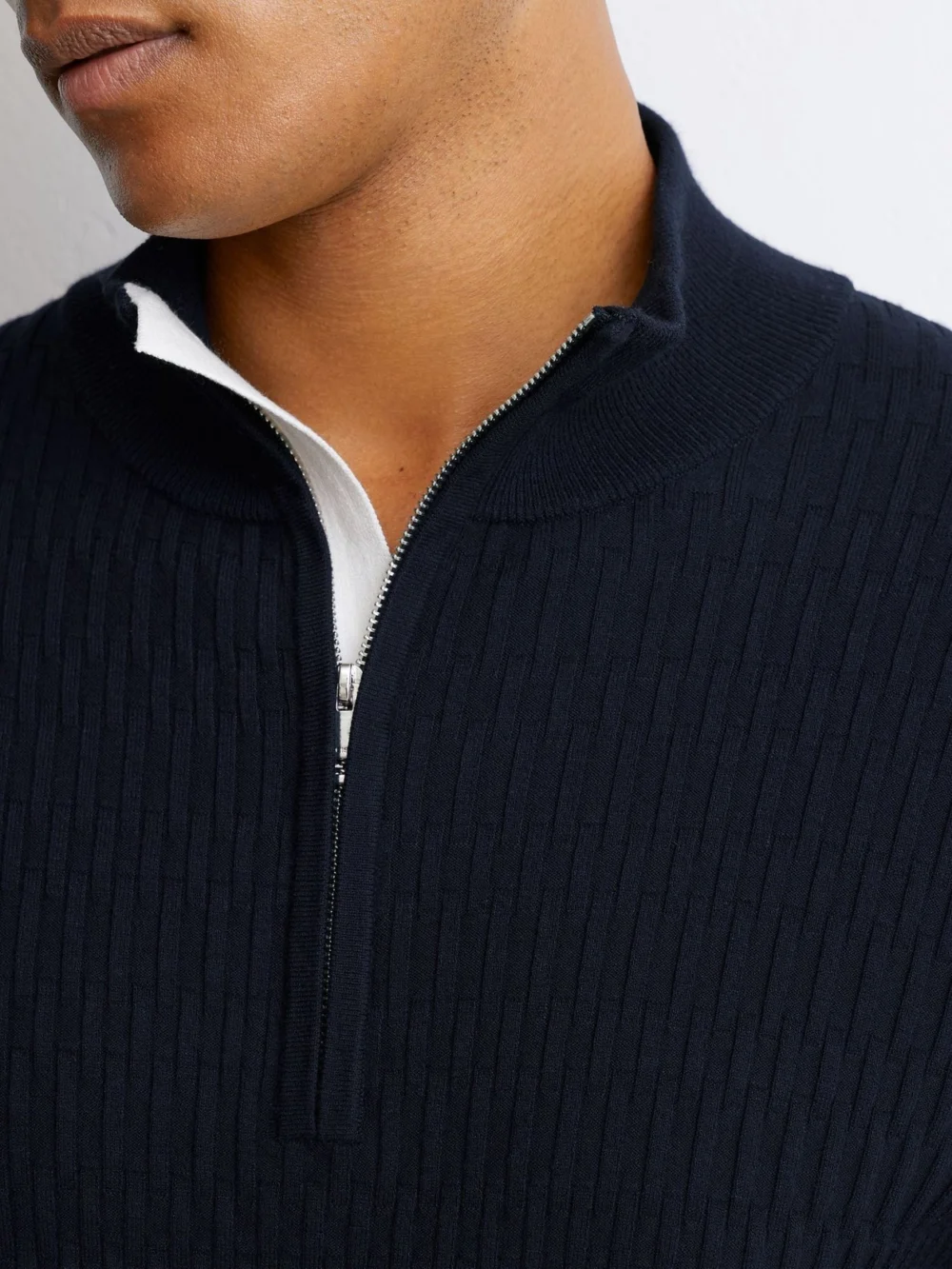 Reiss Navy Textured-knit Half-zip Jumper, view 4
