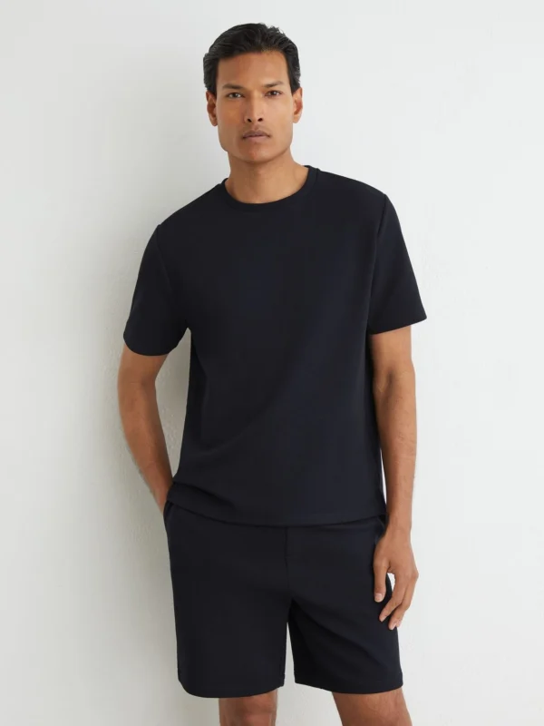 Reiss Navy Textured Modern-fit Crew-neck T-shirt