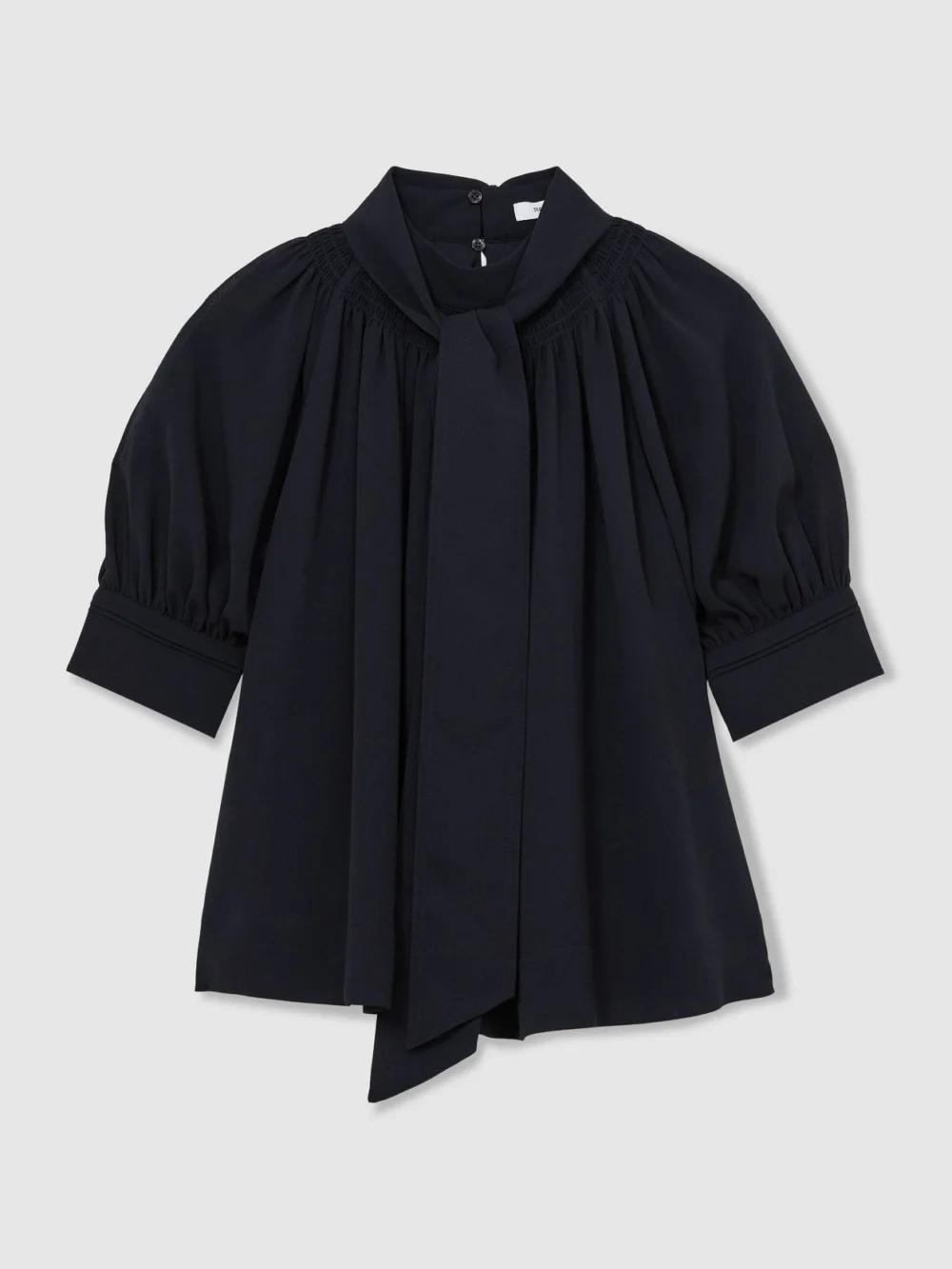 Reiss Navy Tie-neck Short-sleeve Blouse, view 2