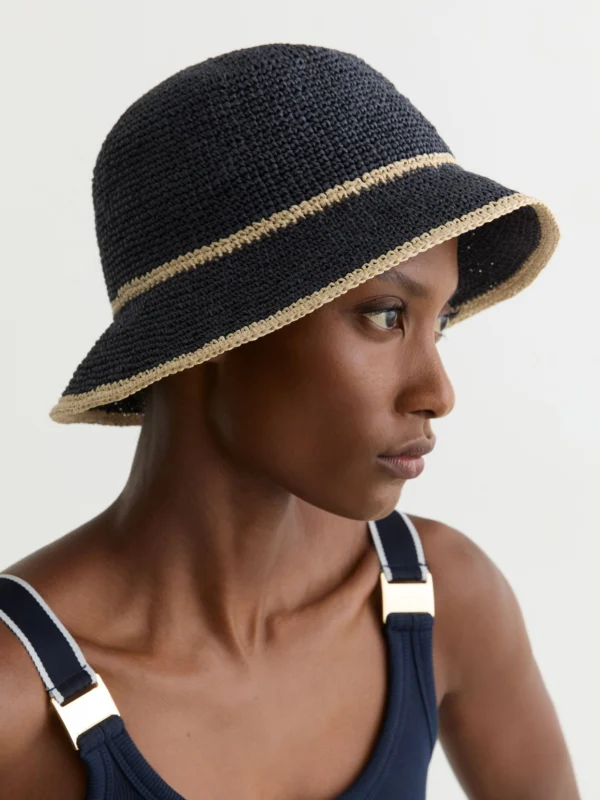 Reiss Navy Tipped Straw-effect Bucket Hat