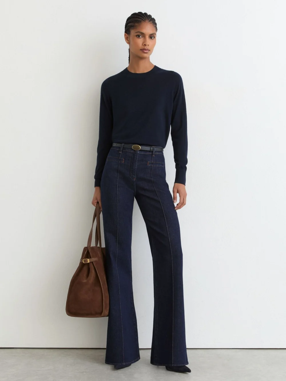 Reiss Navy Ultra-soft Merino Wool Crew-neck Jumper, view 3