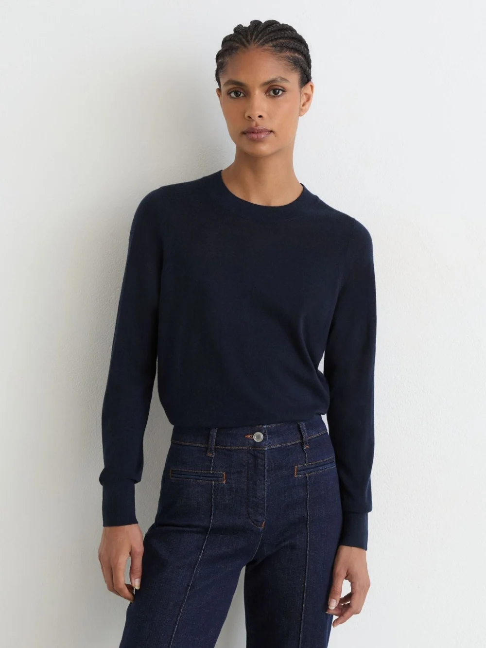 Reiss Navy Ultra-soft Merino Wool Crew-neck Jumper, view 4