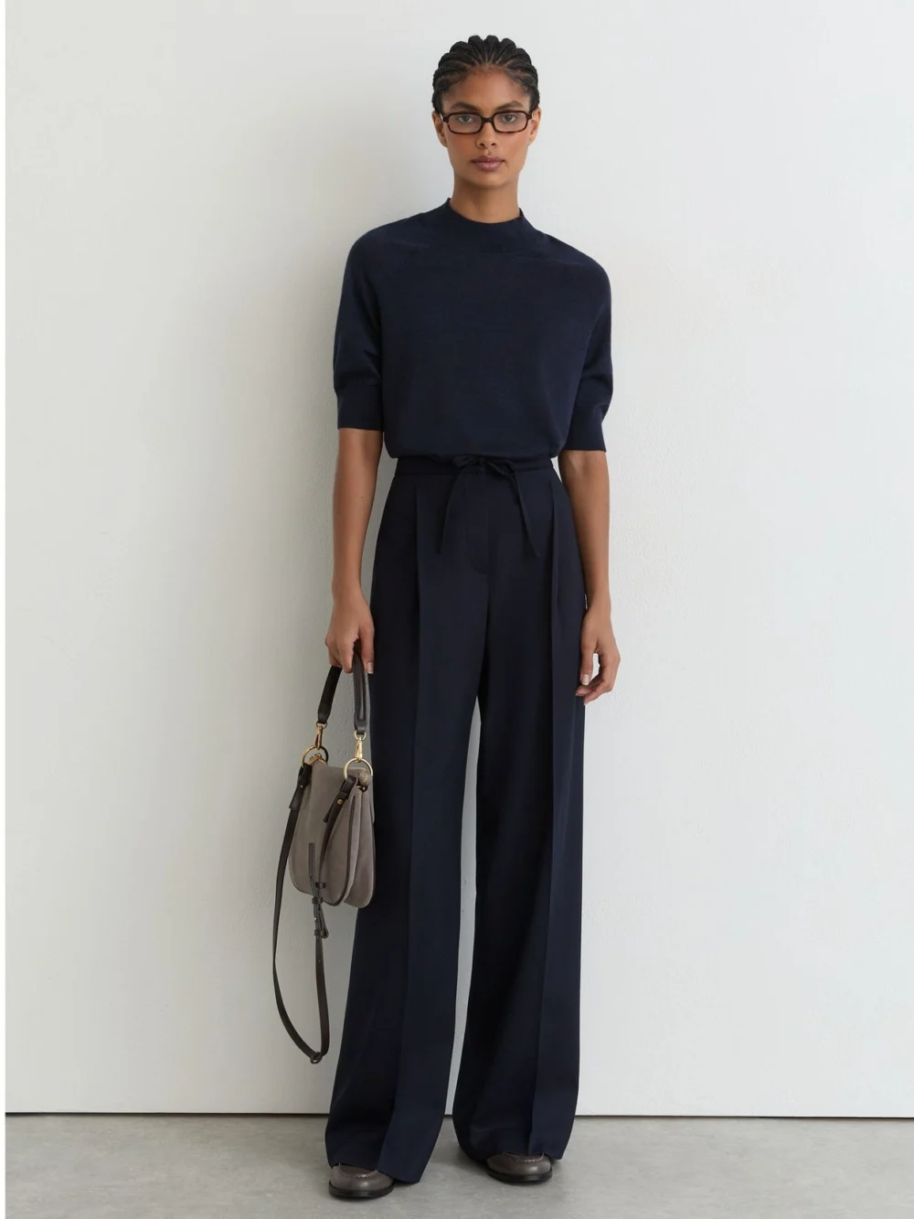 Reiss Navy Ultra-soft Merino Wool Funnel-neck Top, view 3
