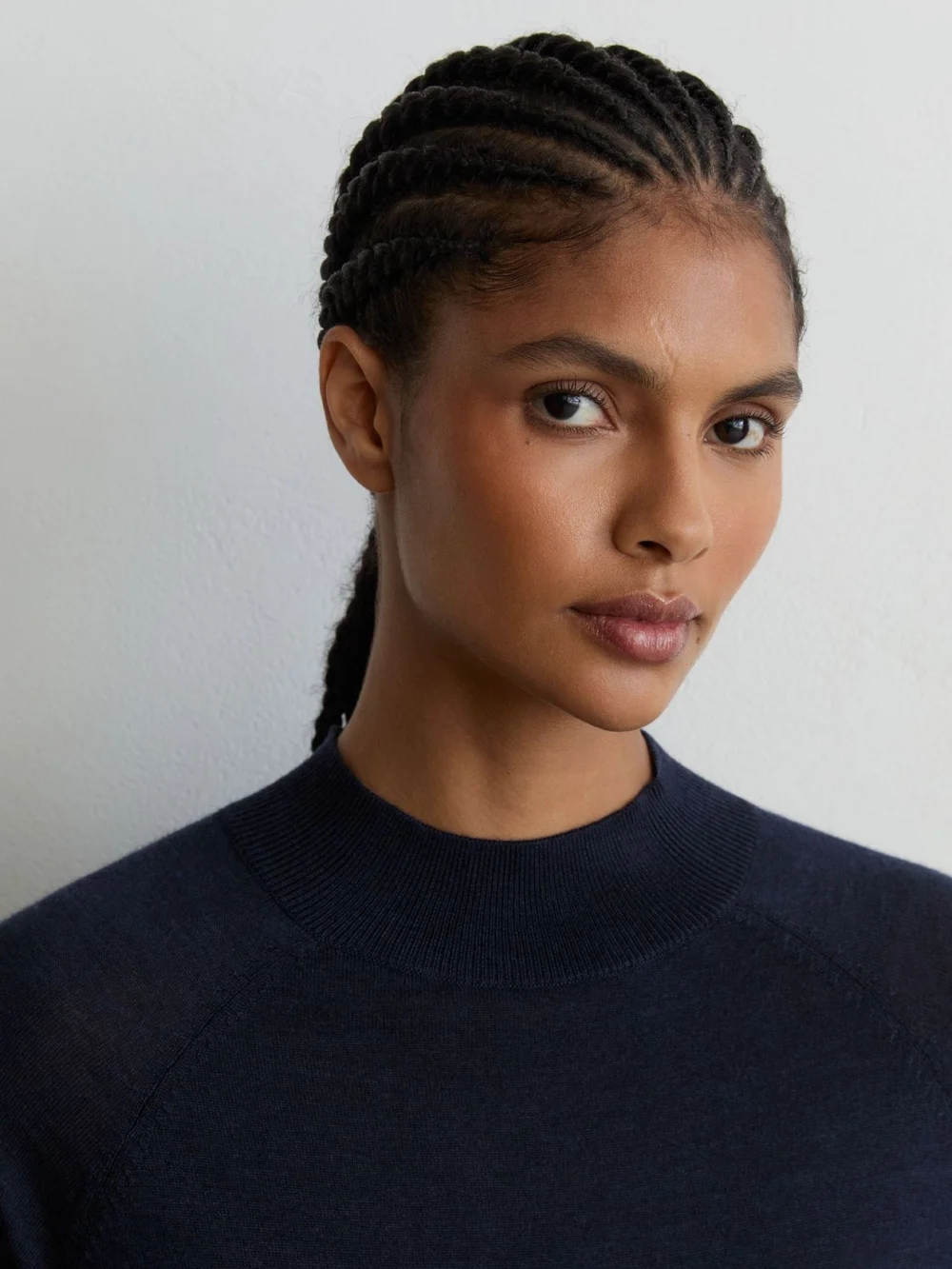 Reiss Navy Ultra-soft Merino Wool Funnel-neck Top, view 4